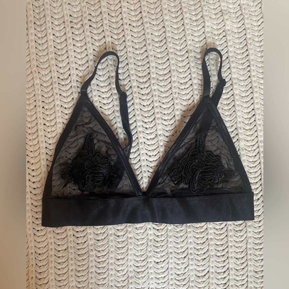 Sheer Black Embroidered Elastic Band Bralette - Kimchi Blue